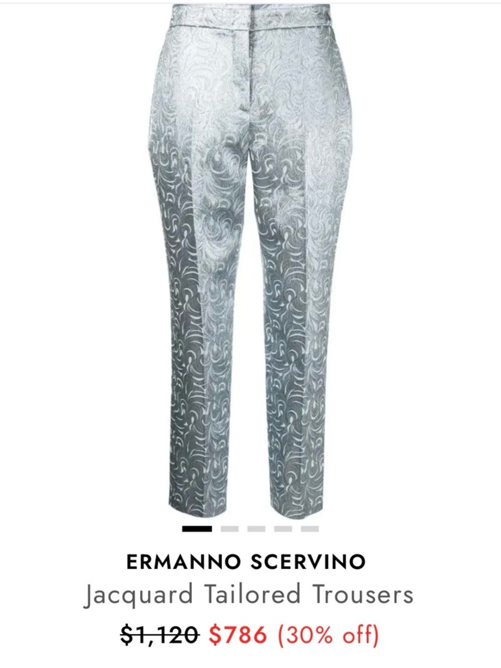 Ermanno Scervino Silver Jacquard Tailored Trousers size 48 Italian.